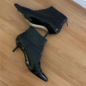 Halston Heritage Black Patent Pointed Kitten Heel Ankle Booties